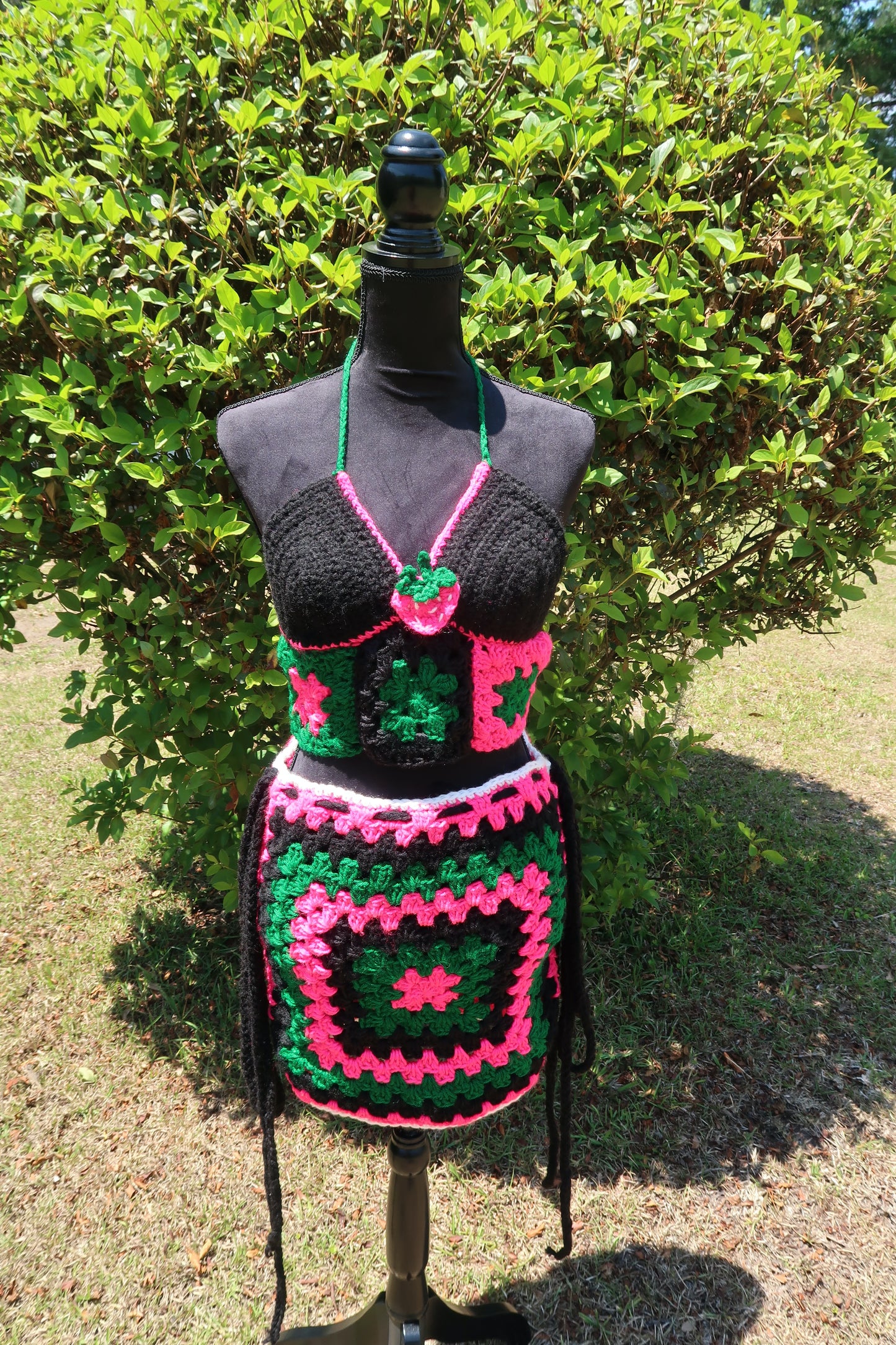 Strawberry Granny Square Crop Top and Skirt