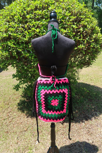 Strawberry Granny Square Crop Top and Skirt