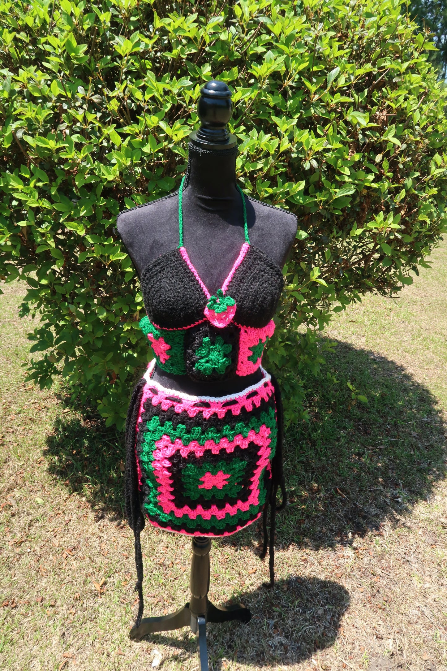 Strawberry Granny Square Crop Top and Skirt